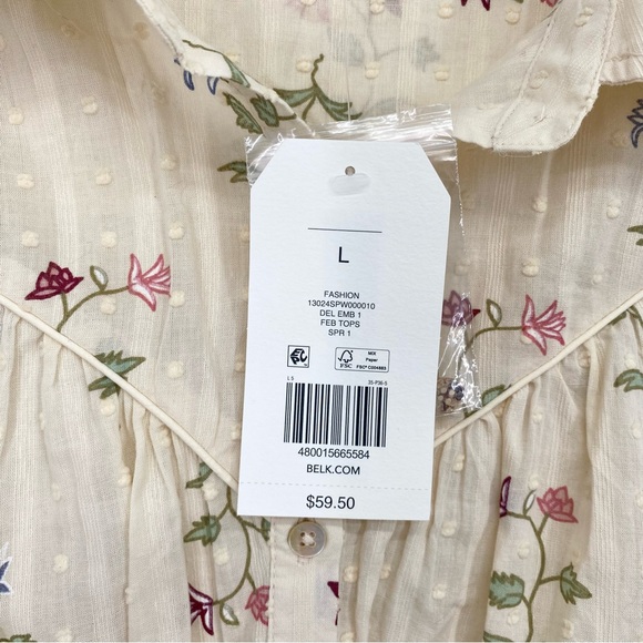 Wonderly Western Boho Floral Print Button Down Top New Cream Size Large - Picture 3 of 11